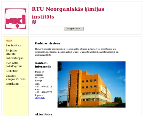 Rīgas Tehniskā universitāte, neorganiskās ķīmijas institūts, 